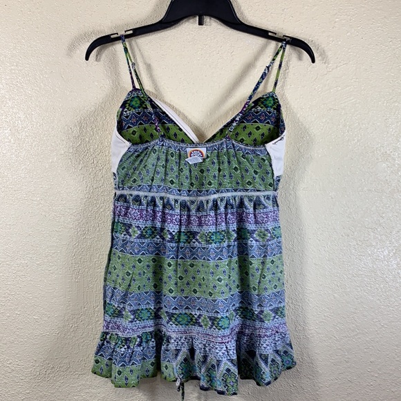 Love Rocks Knit Top Summer Blouse L Green Purple Tiered Removable Pads - Picture 10 of 13